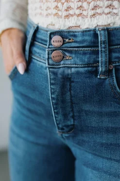 Kat High Rise Double Button Wide Leg Jeans - RISEN