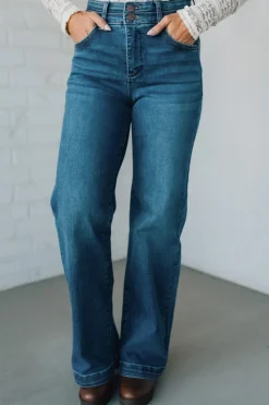 Kat High Rise Double Button Wide Leg Jeans - RISEN