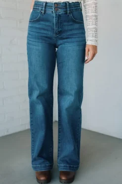 Kat High Rise Double Button Wide Leg Jeans - RISEN