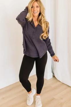 Kyla Waffled Snap Button Top