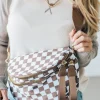 Leena Double Zipper Crossbody Bag | Mocha/White Check
