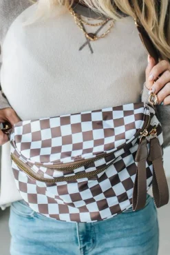 Leena Double Zipper Crossbody Bag | Mocha/White Check