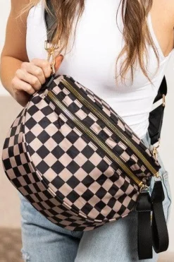 Leena Double Zipper Crossbody Bag | Mocha/Black