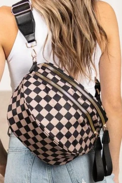 Leena Double Zipper Crossbody Bag | Mocha/Black