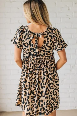 Leopard Tie Back Puff Sleeve Dress
