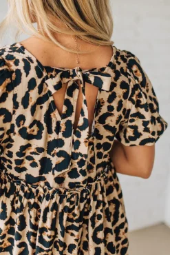 Leopard Tie Back Puff Sleeve Dress