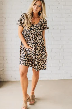 Leopard Tie Back Puff Sleeve Dress