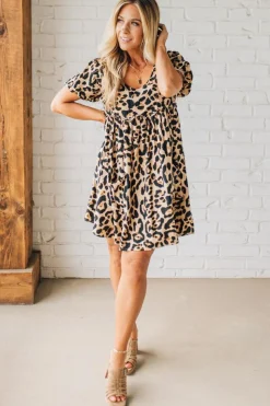 Leopard Tie Back Puff Sleeve Dress