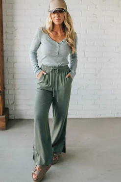 Linen Blend Drawstring Pants