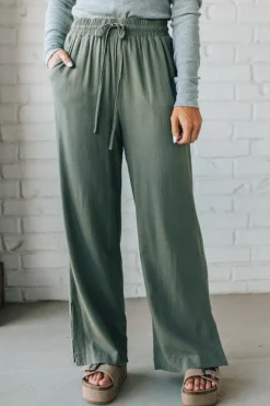 Linen Blend Drawstring Pants