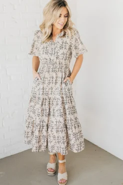 Maeve Printed Tiered Midi Dress