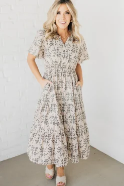 Maeve Printed Tiered Midi Dress