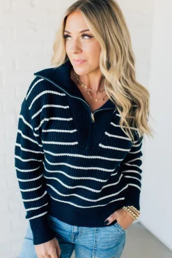 Mary Striped Zip Henley Sweater