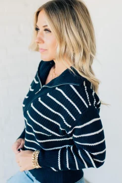 Mary Striped Zip Henley Sweater