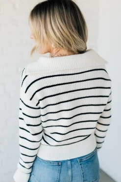 Mary Striped Zip Henley Sweater