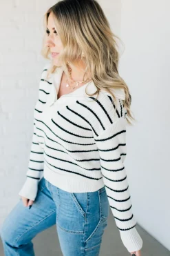 Mary Striped Zip Henley Sweater
