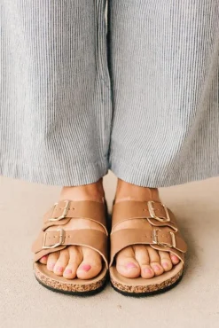 Maura Double Strap Slides | Tan