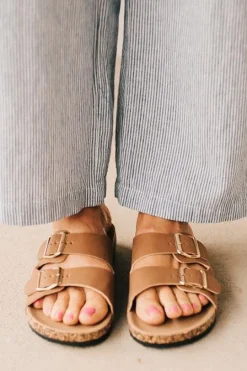 Maura Double Strap Slides | Tan