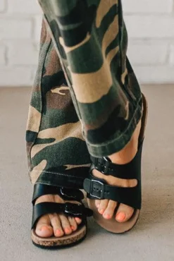 Maura Double Strap Slides | Black