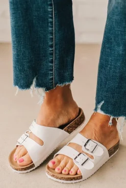 Maura Double Strap Slides | White