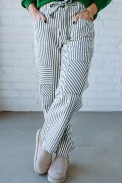 Mia Striped Drawstring Barrel Jeans | Grey - SO ME