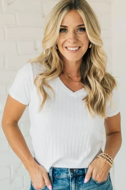 Miles Brushed Ribbed V-Neck Tee