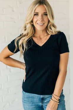 Miles Brushed Ribbed V-Neck Tee