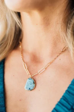 Mix Chain Turquoise Pendant Necklace