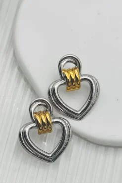 Mixed Metal Heart Hoops