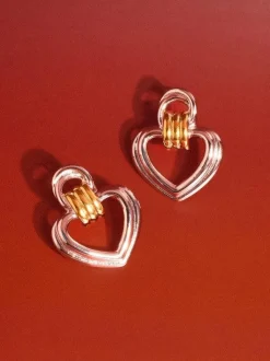 Mixed Metal Heart Hoops