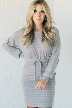 Monochromatic Stripe Sweater Dress