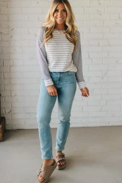 Morse Long Sleeve Mini-Stripe Sweater Top