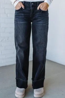 Navi Lynn Low Rise Wide Leg Jeans | Black- VERVET