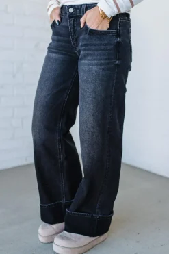 Navi Lynn Low Rise Wide Leg Jeans | Black- VERVET