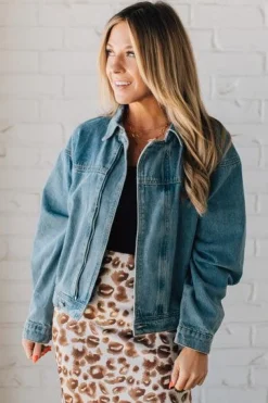 Navi Zipper Moto Denim Jacket