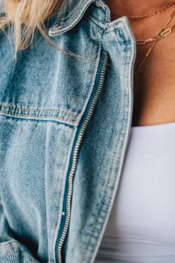 Navi Zipper Moto Denim Jacket