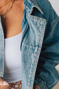 Navi Zipper Moto Denim Jacket