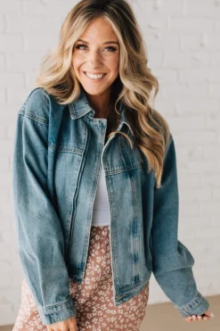 Navi Zipper Moto Denim Jacket