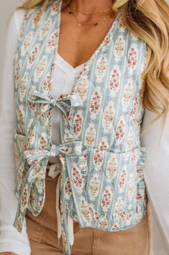 Padded Tie Front Floral Vest