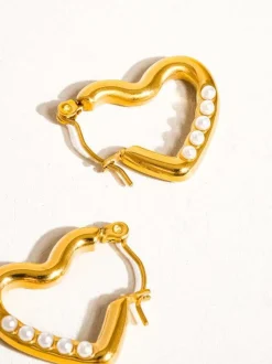 Pearl Accent Heart Hoops