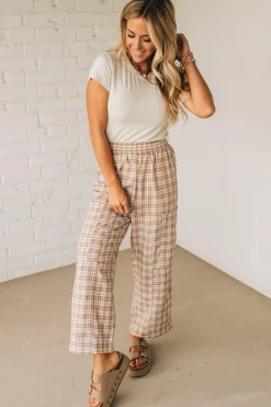 Plaid Print Wide Leg Pants