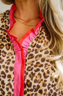 Portia Leopard Contrast Trim Short Sleeve Top