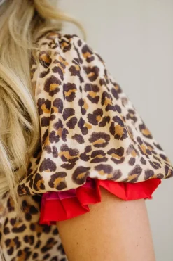 Portia Leopard Contrast Trim Short Sleeve Top