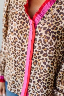 Portia Leopard Contrast Trim Top