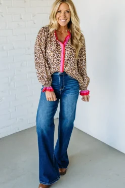 Portia Leopard Contrast Trim Top