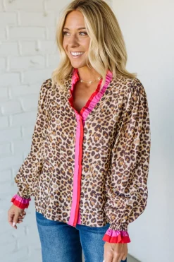 Portia Leopard Contrast Trim Top