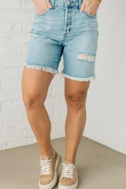 Posey Boyfriend Distressed Denim Shorts - ZENANA