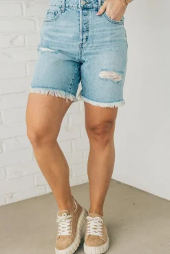 Posey Boyfriend Distressed Denim Shorts - ZENANA