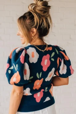 Puff Sleeve Flower Sweater
