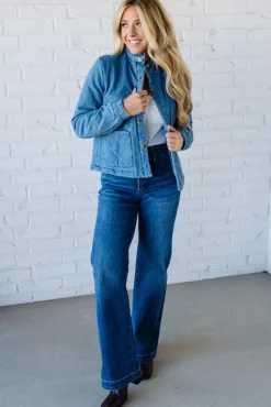 Quilted + Ruffled Lined Denim Jacket